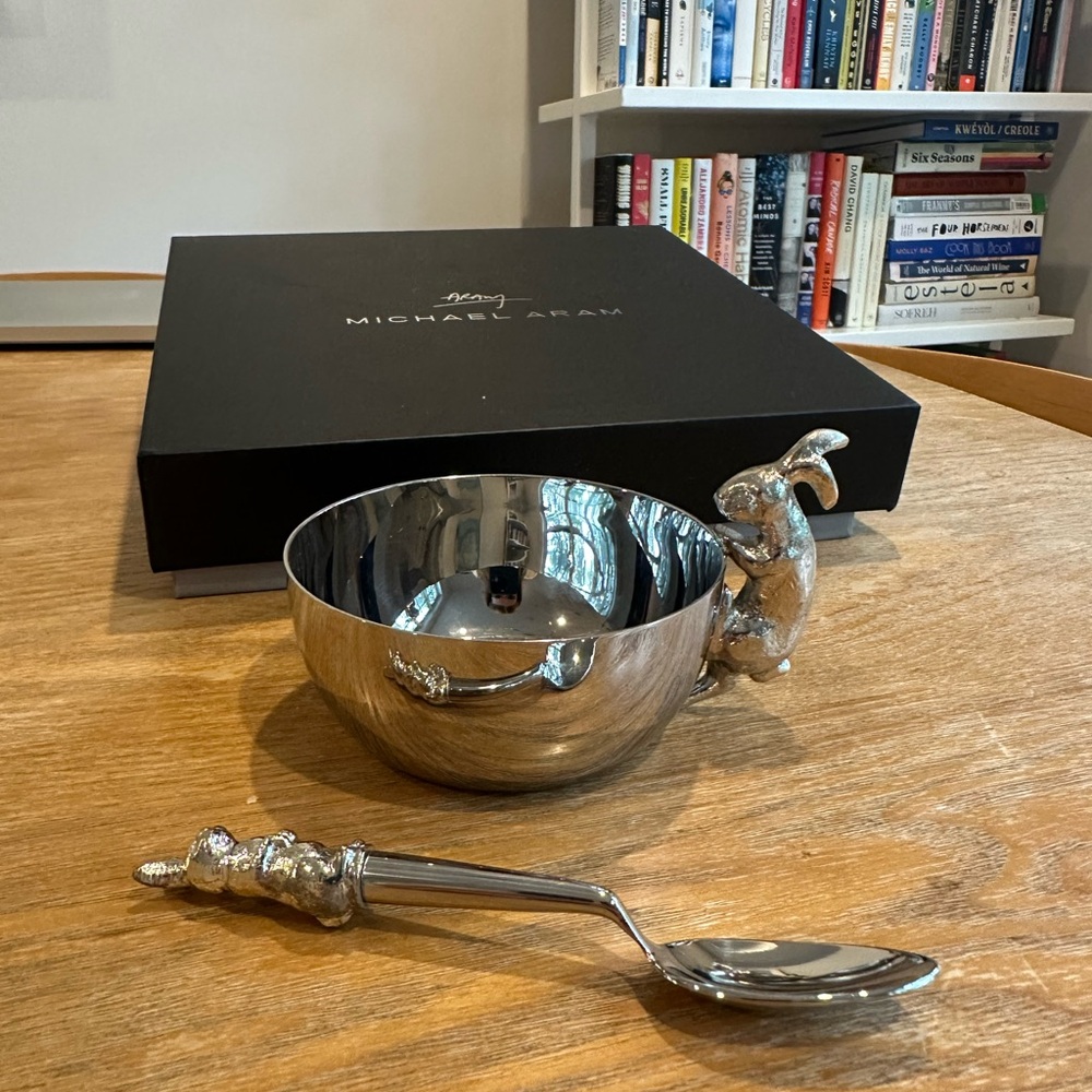 Michael Aram Silver Rabbit Bowl and Spoon
